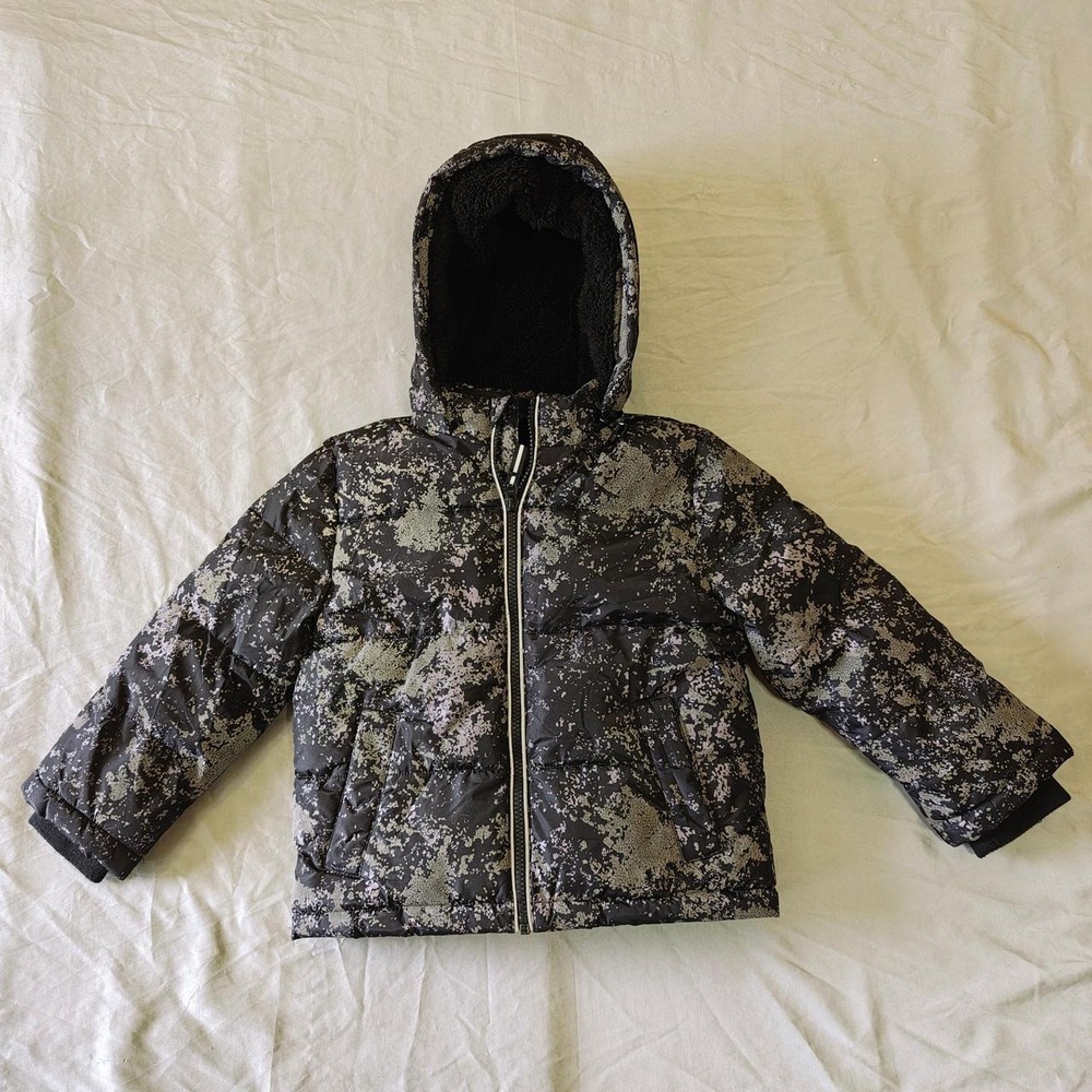 Member's Mark Toddler Boys Camo Puffer Jacket Hooded Sherpa Lined Black Grey 4T